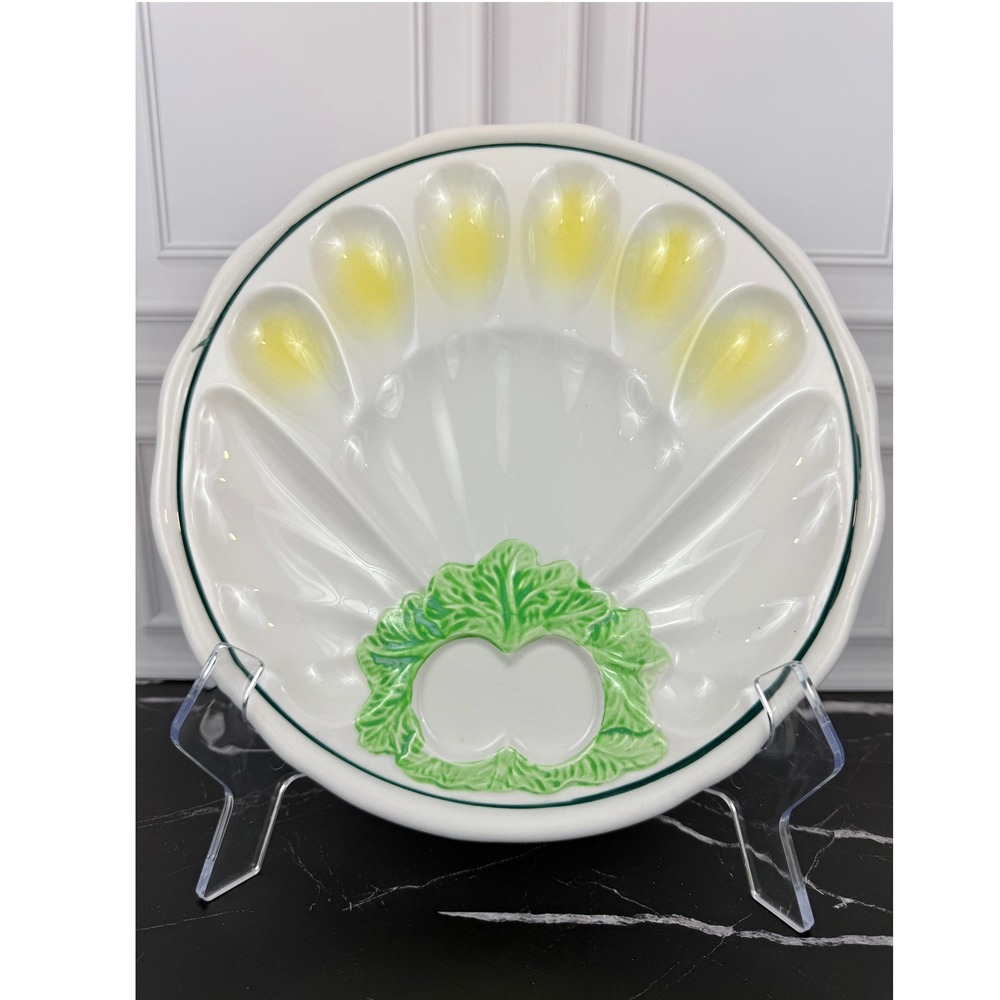 VTG Ceramic Deviled Egg and Crudites 10" Serving Plate Lettuce Motif
